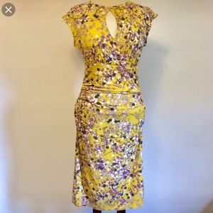 Yellow cherry blossom print dress